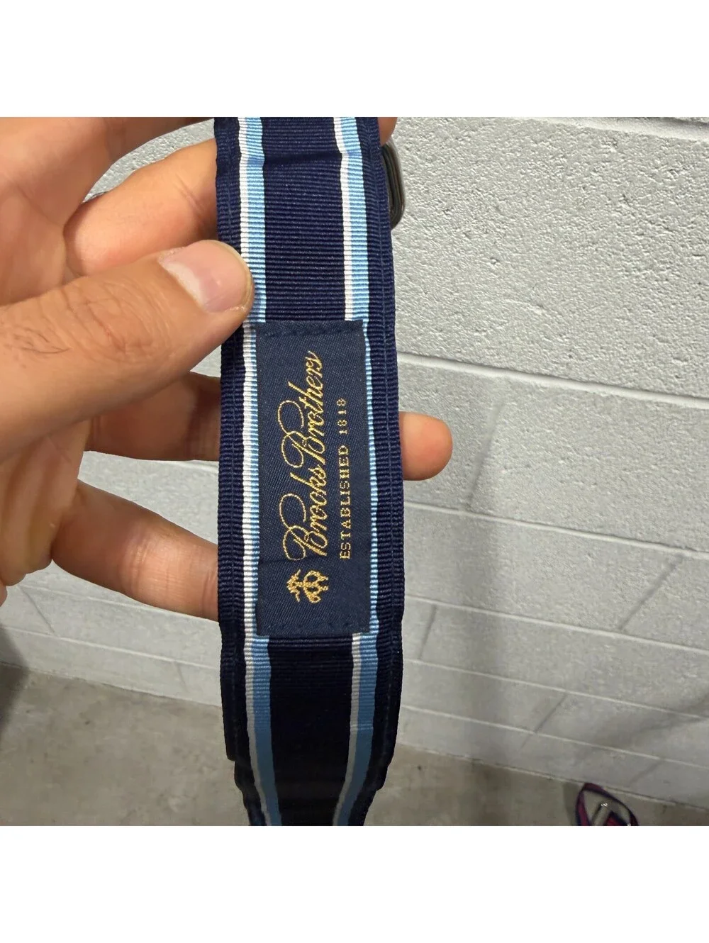 Brooks Brothers Ribbon Belt Mens L Blue White Navy Repp Stripe Grosgrain Casual